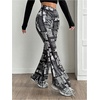 image:imageMakeMeChic Womens Newspaper Print Flared Leg Pants Elastic Waisted Y2K Bootcut TrousersBlack