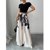 image:imageMakeMeChic Womens Pants Boho Floral Elastic High Waisted Wide Leg Palazzo Pants Vacation Business OutfitsApricot