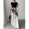 image:imageMakeMeChic Womens Pants Boho Floral Elastic High Waisted Wide Leg Palazzo Pants Vacation Business OutfitsApricot