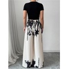 image:imageMakeMeChic Womens Pants Boho Floral Elastic High Waisted Wide Leg Palazzo Pants Vacation Business OutfitsApricot