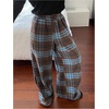 image:imageMakeMeChic Womens Plaid Wide Leg Pants Drawstring High Waist Baggy Trousers with PocketBrown
