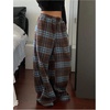 image:imageMakeMeChic Womens Plaid Wide Leg Pants Drawstring High Waist Baggy Trousers with PocketBrown