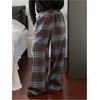 image:imageMakeMeChic Womens Plaid Wide Leg Pants Drawstring High Waist Baggy Trousers with PocketBrown