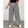 image:imageMakeMeChic Womens Plus Size Plaid Wide Leg Pants Bow High Waist Baggy Y2k TrousersBlack and White