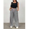 image:imageMakeMeChic Womens Plus Size Plaid Wide Leg Pants Bow High Waist Baggy Y2k TrousersBlack and White