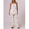 image:imageMakeMeChic Womens Polka Dots Wide Leg Pants Elastic Waist Baggy TrousersCream