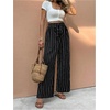 image:imageMakeMeChic Womens Striped Linen Pants High Waist Tie Front Drawstring Palazzo Pant TrousersBlack and White