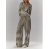 image:imageMakeMeChic Womens Striped Wide Leg Pants Elastic Waist Baggy Long TrousersGreen and Brown