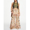 image:imageMakeMeChic Womens Summer Palazzo Pants Boho Vacation High Waist Tropical Wide Leg PantsKhaki