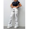 image:imageMakeMeChic Womens Tie Dye Flare Leggings High Waist Bell Bottom Yoga PantsBlack and White