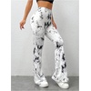image:imageMakeMeChic Womens Tie Dye Flare Leggings High Waist Bell Bottom Yoga PantsBlack and White