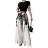 image:imageMakeMeChic Womens Pants Boho Floral Elastic High Waisted Wide Leg Palazzo Pants Vacation Business OutfitsApricot