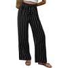 image:imageMakeMeChic Womens Striped Linen Pants High Waist Tie Front Drawstring Palazzo Pant TrousersBlack and White
