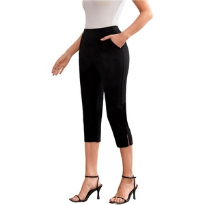 image:imageMakeMeChic Womens Capri Pant Dressy High Waist Pull on Comfort Stretch Slit Slim Business Casual TrousersBlack