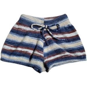 image:imageMakeMeChic Womens Fall Striped Sweater Shorts Drawstring Elastic Waist Mini ShortsBlue