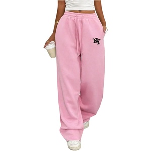 image:imageMakeMeChic Womens Grey Sweatpants Wide Leg Baggy Sweatpants with PocketsPink