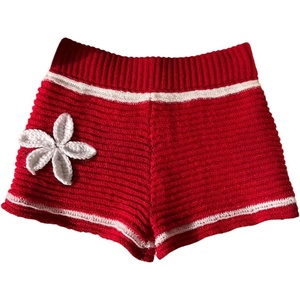 image:imageMakeMeChic Womens Knitted Summer Shorts Contrast Binding Elastic Waisted Vacation Beach ShortsRed