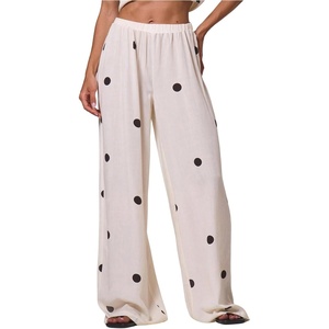 image:imageMakeMeChic Womens Polka Dots Wide Leg Pants Elastic Waist Baggy TrousersCream