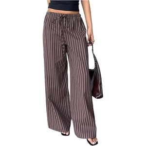 image:imageMakeMeChic Womens Striped Low Rise Pants Drawstring Waist Straight Leg Y2K Trousers