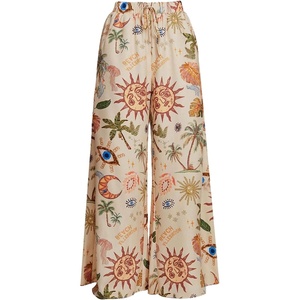 image:imageMakeMeChic Womens Summer Palazzo Pants Boho Vacation High Waist Tropical Wide Leg PantsKhaki