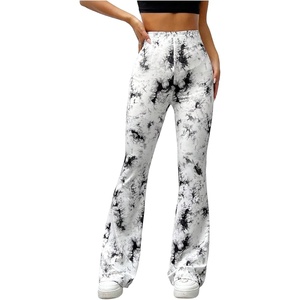 image:imageMakeMeChic Womens Tie Dye Flare Leggings High Waist Bell Bottom Yoga PantsBlack and White
