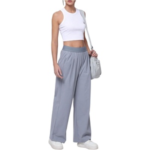 image:imageMakeMeChic Womens Wide Leg Workout Pants Quick Dry Low Waist Athletic Pants Active WearGrey