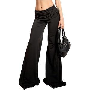 image:imageMakeMeChic Womens Y2k Wide Leg Ruched Foldover Drawstring Pants Low Waist Palazzo Trousers