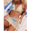 image:imageMAKEMECHIC Womens 3 Piece Bathing Suits Starfish Crochet Triangle Halter Ruched Bikini Set with Cover Up SkirtApricot