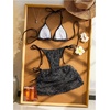 image:imageMakeMeChic Womens 3 Piece Crochet Bikini Sets Halter Triangle Summer Bathing Suit with Cover Up Skirt SwimsuitsBlue