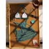 image:imageMakeMeChic Womens 3 Piece Crochet Bikini Sets Halter Triangle Summer Bathing Suit with Cover Up Skirt SwimsuitsDark Green