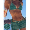 image:imageMakeMeChic Womens 3 Piece Crochet Bikini Sets Halter Triangle Summer Bathing Suit with Cover Up Skirt SwimsuitsDark Green