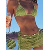 image:imageMakeMeChic Womens 3 Piece Crochet Bikini Sets Halter Triangle Summer Bathing Suit with Cover Up Skirt SwimsuitsGreen