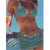 image:imageMakeMeChic Womens 3 Piece Crochet Bikini Sets Halter Triangle Summer Bathing Suit with Cover Up Skirt SwimsuitsMint Blue