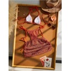 image:imageMakeMeChic Womens 3 Piece Crochet Bikini Sets Halter Triangle Summer Bathing Suit with Cover Up Skirt SwimsuitsOrange