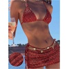 image:imageMakeMeChic Womens 3 Piece Crochet Bikini Sets Halter Triangle Summer Bathing Suit with Cover Up Skirt SwimsuitsRed