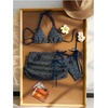 image:imageMakeMeChic Womens 3 Piece Crochet Bikini Sets Halter Triangle Summer Bathing Suit with Cover Up Skirt SwimsuitsRoyal Blue