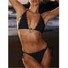image:imageMakeMeChic Womens 3 Piece Swimsuits Halter Triangle Metal Ring Tie Back Bikini Sets with Cover UpBlack