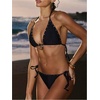image:imageMakeMeChic Womens 3 Piece Swimsuits Halter Triangle Metal Ring Tie Back Bikini Sets with Cover UpBlack