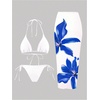 image:imageMakeMeChic Womens 3 Piece Zebra Cheetah Bikini Sets Polka Dots Strapless Bathing Suit with Swimsuit CoverupFlower Blue White
