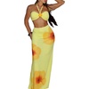 image:imageMakeMeChic Womens 3 Piece Zebra Cheetah Bikini Sets Polka Dots Strapless Bathing Suit with Swimsuit CoverupHalter Yellow