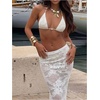 image:imageMakeMeChic Womens 3 Piece Zebra Cheetah Bikini Sets Polka Dots Strapless Bathing Suit with Swimsuit CoverupLace White