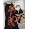 image:imageMakeMeChic Womens 3 Piece Zebra Cheetah Bikini Sets Polka Dots Strapless Bathing Suit with Swimsuit CoverupOrange Black