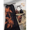 image:imageMakeMeChic Womens 3 Piece Zebra Cheetah Bikini Sets Polka Dots Strapless Bathing Suit with Swimsuit CoverupOrange Black