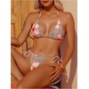 image:imageMakeMeChic Womens Beach String Bikini Sets Floral Cheetah Print Halter Triangle Three Piece SwimsuitsLight Brown
