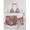 image:imageMakeMeChic Womens Beach String Bikini Sets Floral Cheetah Print Halter Triangle Three Piece SwimsuitsLight Brown