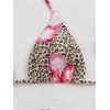 image:imageMakeMeChic Womens Beach String Bikini Sets Floral Cheetah Print Halter Triangle Three Piece SwimsuitsLight Brown