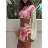 image:imageMakeMeChic Womens Beach Swimsuit Coverup Floral Long Sleeve Tie Side Two Piece Cover Up SetsYellow