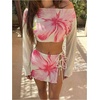 image:imageMakeMeChic Womens Beach Swimsuit Coverup Floral Long Sleeve Tie Side Two Piece Cover Up SetsYellow
