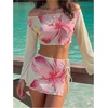 image:imageMakeMeChic Womens Beach Swimsuit Coverup Floral Long Sleeve Tie Side Two Piece Cover Up SetsYellow