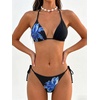 image:imageMakeMeChic Womens Polka Dots Triangle Thong Bikini Sets Floral Cute Bathing Suit SwimsuitsBlack Blue Flower